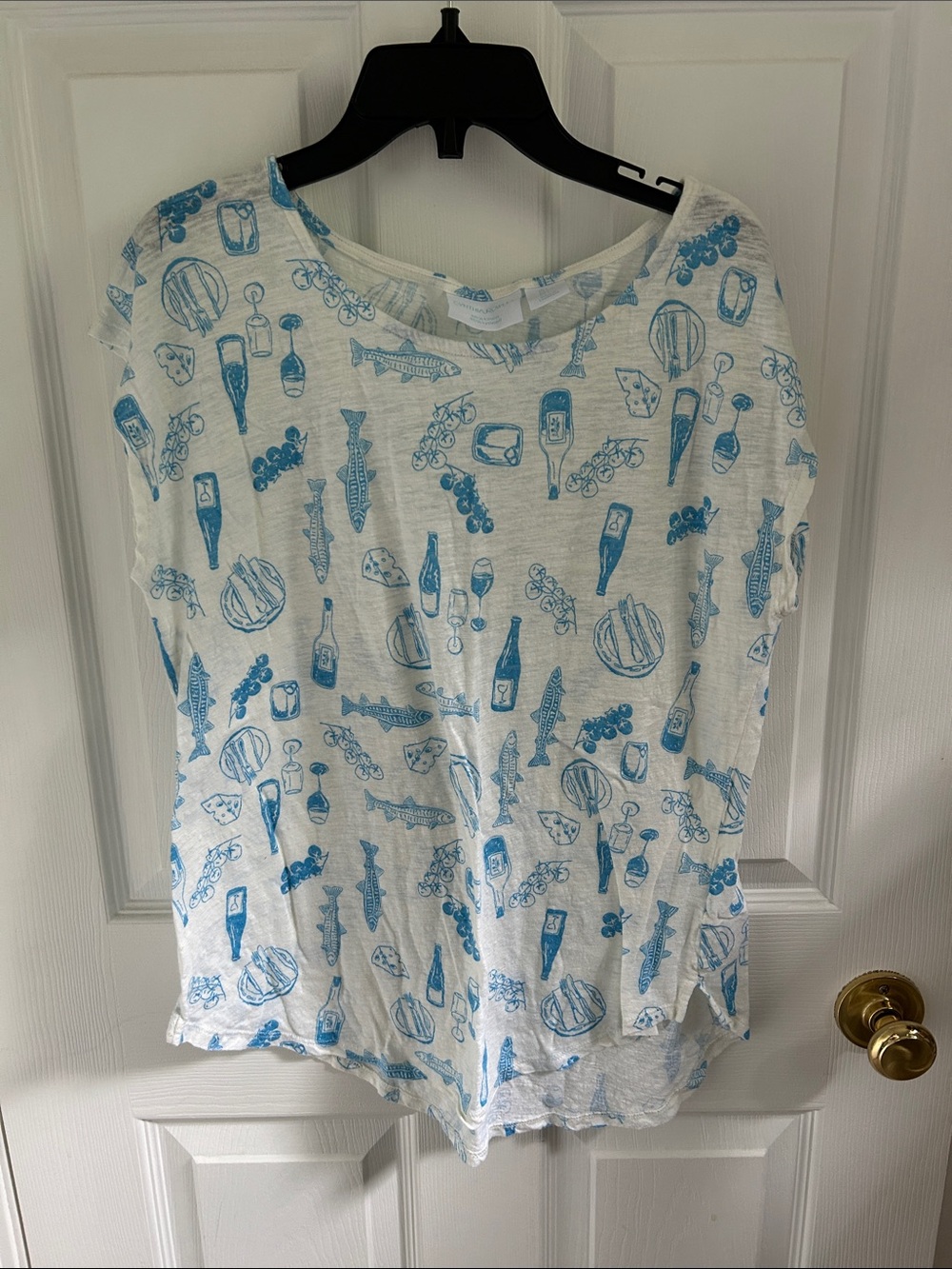 Cynthia Rowley White Short-Sleeve Tee with Blue Novelty Print